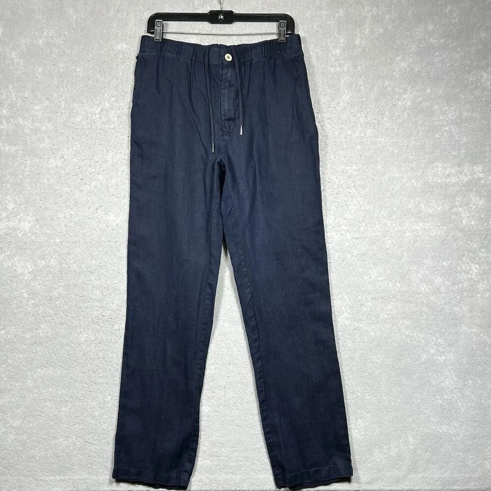 Quince Pants Womens Small Blue Cotton Linen Twill Straight Leg Pant Pockets